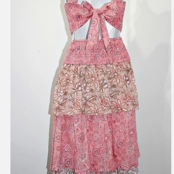HOUSE OF HARLOW Pink Floral Cotton Smocked Crop Top & Tiered Maxi Skirt Set NWT. - Picture 4 of 13